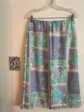 Vintage Hand Sewn Seafoam & Lavender Seashell Printed Maxi Skirt